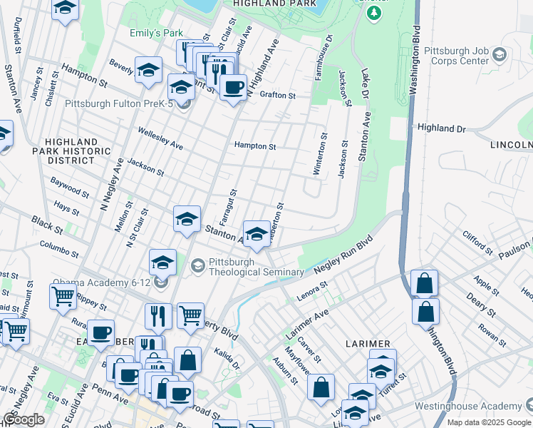 map of restaurants, bars, coffee shops, grocery stores, and more near 838 Collins Street in Pittsburgh