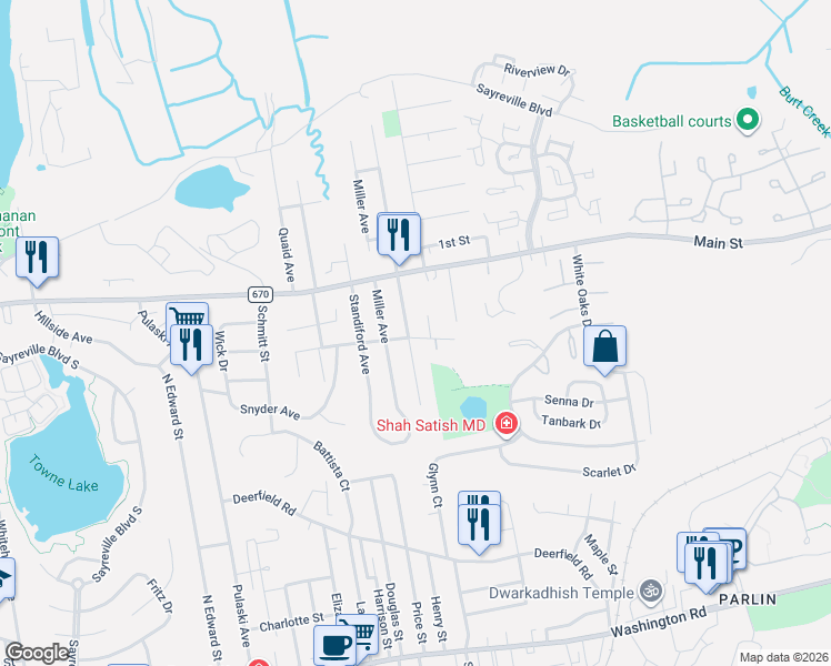map of restaurants, bars, coffee shops, grocery stores, and more near 52 Forrest Avenue in Sayreville
