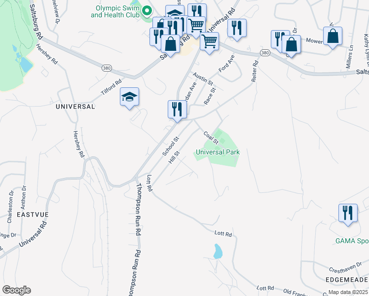 map of restaurants, bars, coffee shops, grocery stores, and more near 2504 Atlas Street in Pittsburgh