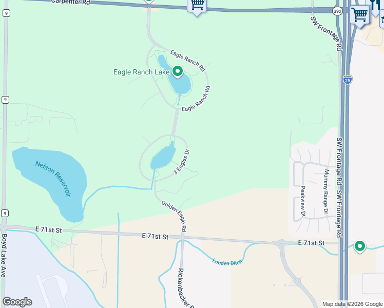 map of restaurants, bars, coffee shops, grocery stores, and more near 8234 3 Eagles Drive in Fort Collins