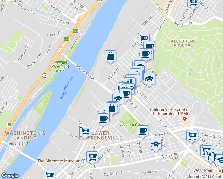 map of restaurants, bars, coffee shops, grocery stores, and more near 4006 Foster Street in Pittsburgh