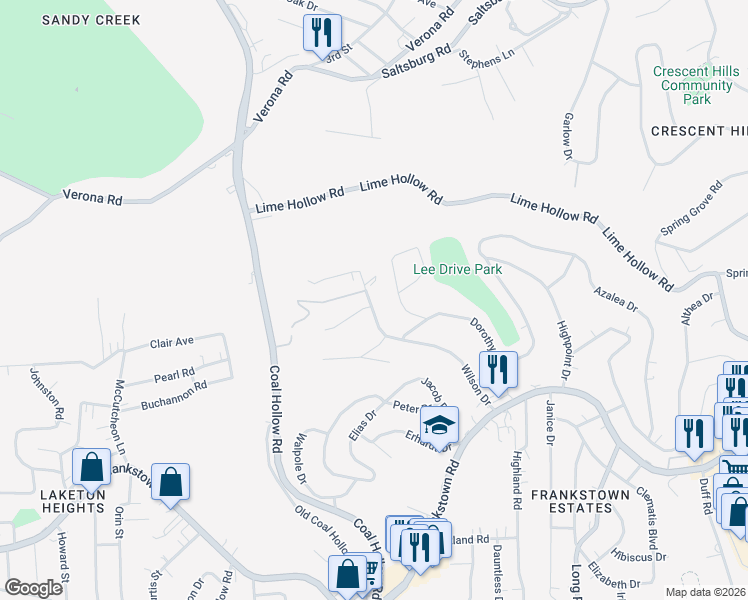 map of restaurants, bars, coffee shops, grocery stores, and more near 439 Wilson Drive in Pittsburgh
