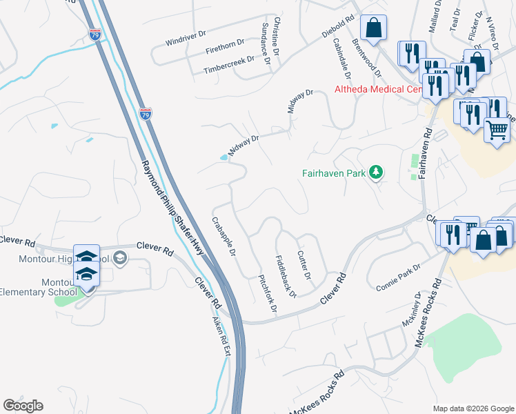 map of restaurants, bars, coffee shops, grocery stores, and more near 5004 Julia Lane in McKees Rocks