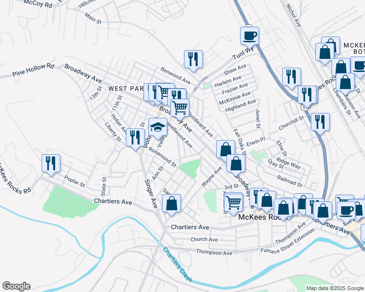 map of restaurants, bars, coffee shops, grocery stores, and more near 515 Marwood Avenue in McKees Rocks