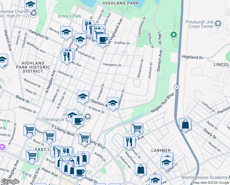 map of restaurants, bars, coffee shops, grocery stores, and more near 834 Collins Street in Pittsburgh
