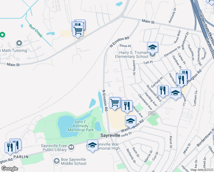 map of restaurants, bars, coffee shops, grocery stores, and more near 13 Gerard Place in Sayreville