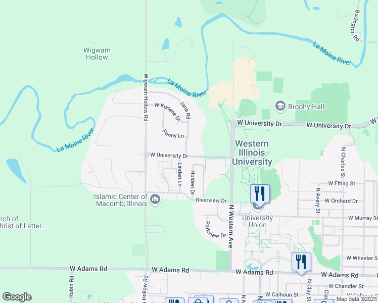 map of restaurants, bars, coffee shops, grocery stores, and more near 103 Jana Road in Macomb