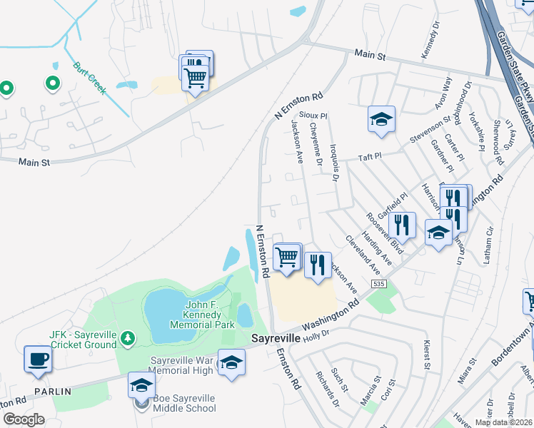 map of restaurants, bars, coffee shops, grocery stores, and more near 13 Gerard Place in Sayreville