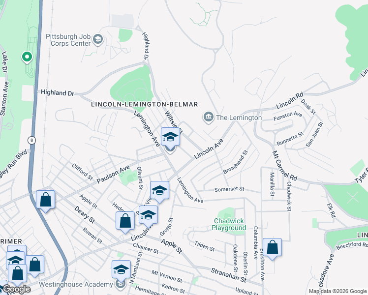 map of restaurants, bars, coffee shops, grocery stores, and more near 7061 Lemington Avenue in Pittsburgh
