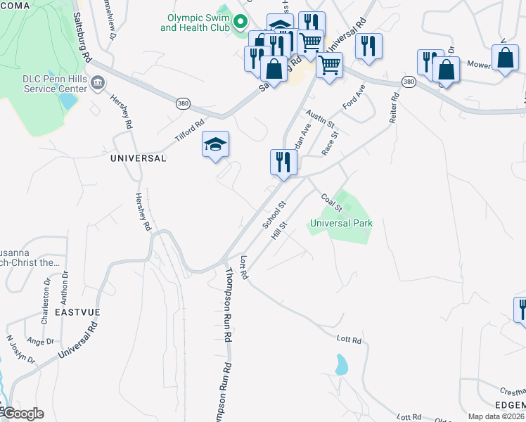 map of restaurants, bars, coffee shops, grocery stores, and more near 2410 Main Street in Pittsburgh