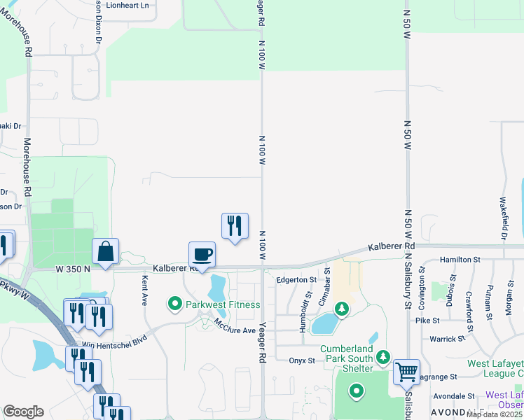 map of restaurants, bars, coffee shops, grocery stores, and more near 3751 North 100 West in West Lafayette