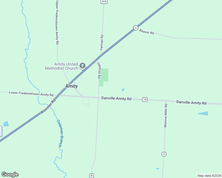 map of restaurants, bars, coffee shops, grocery stores, and more near 20819 Danville Amity Road in Mount Vernon