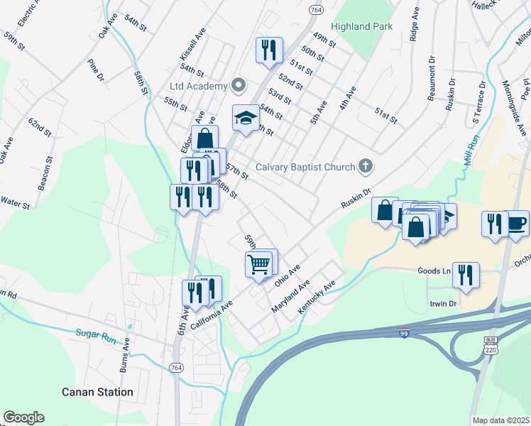 map of restaurants, bars, coffee shops, grocery stores, and more near 404-08 58th Street in Altoona