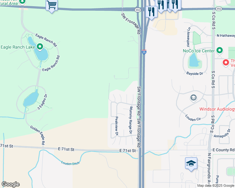 map of restaurants, bars, coffee shops, grocery stores, and more near 8113 Otis Court in Fort Collins