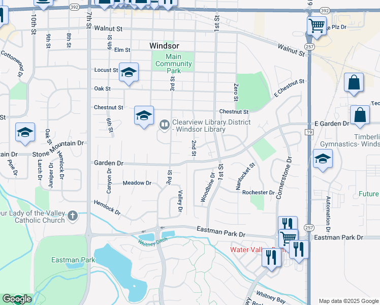 map of restaurants, bars, coffee shops, grocery stores, and more near 806 2nd Street in Windsor