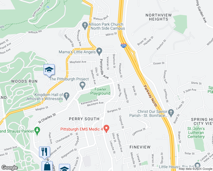 map of restaurants, bars, coffee shops, grocery stores, and more near 26 Kenwood Avenue in Pittsburgh