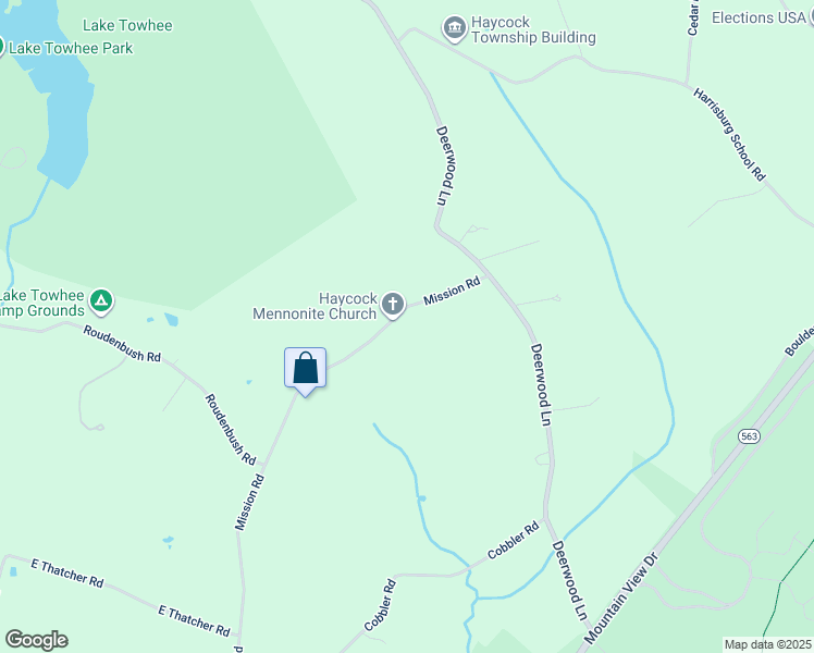 map of restaurants, bars, coffee shops, grocery stores, and more near 1640 Mission Road in Quakertown