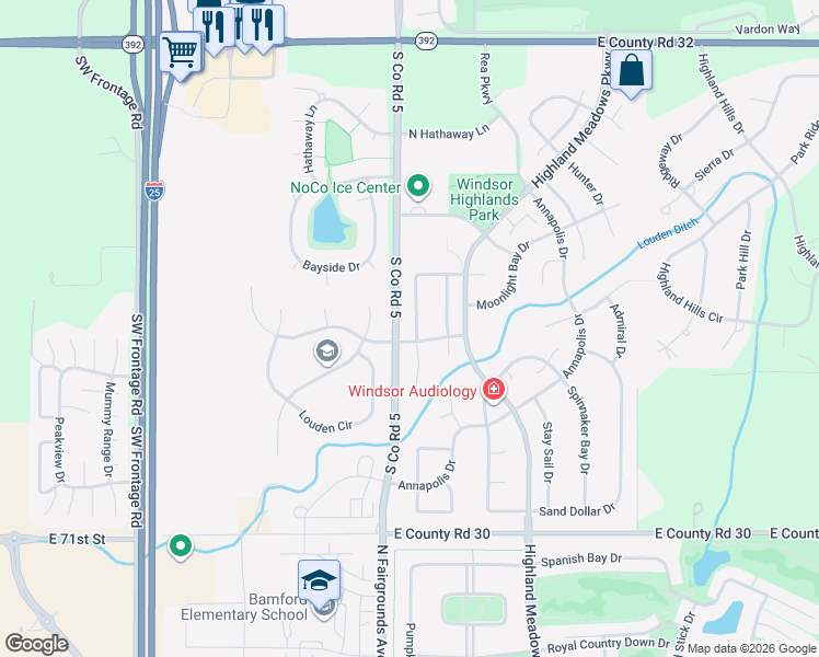 map of restaurants, bars, coffee shops, grocery stores, and more near 8119 Lighthouse Lane in Windsor
