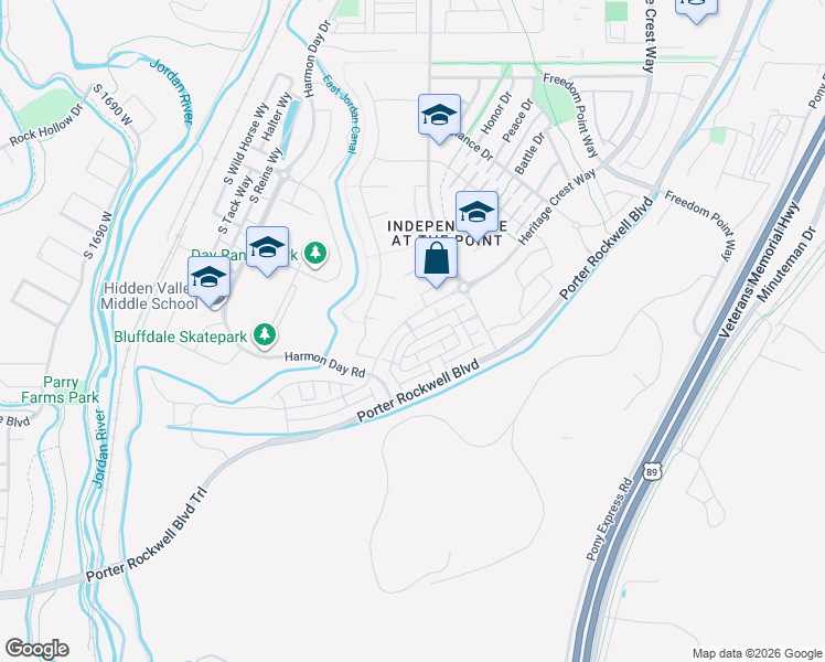 map of restaurants, bars, coffee shops, grocery stores, and more near 1020 West in Bluffdale