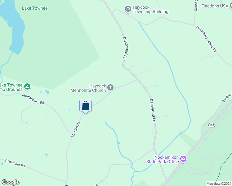 map of restaurants, bars, coffee shops, grocery stores, and more near 1640 Mission Road in Quakertown