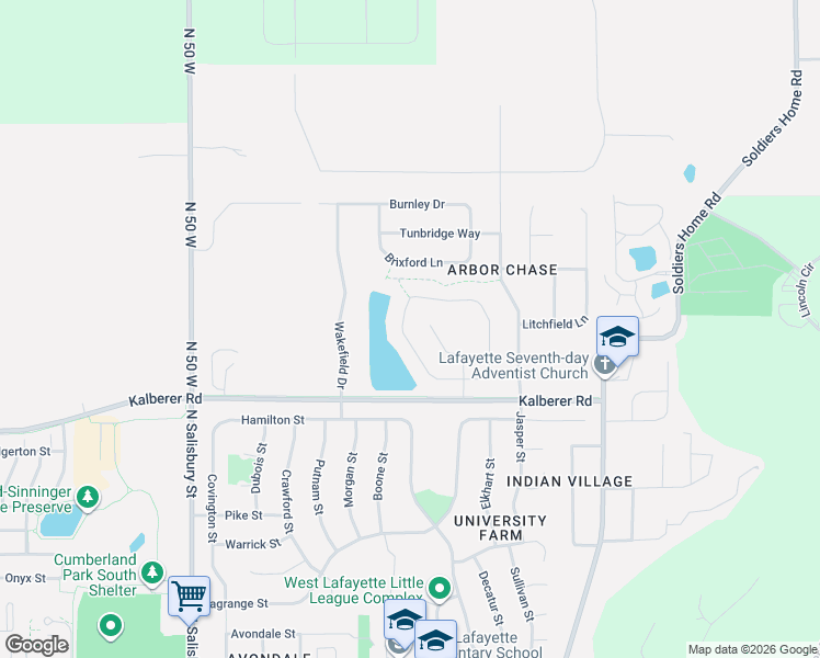 map of restaurants, bars, coffee shops, grocery stores, and more near 3670 Chesterfield Way in West Lafayette