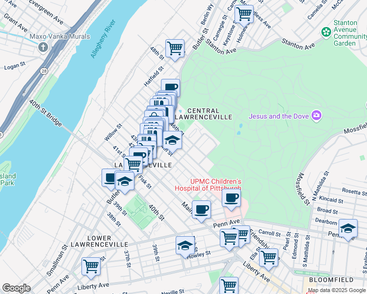 map of restaurants, bars, coffee shops, grocery stores, and more near 252 46th Street in Pittsburgh