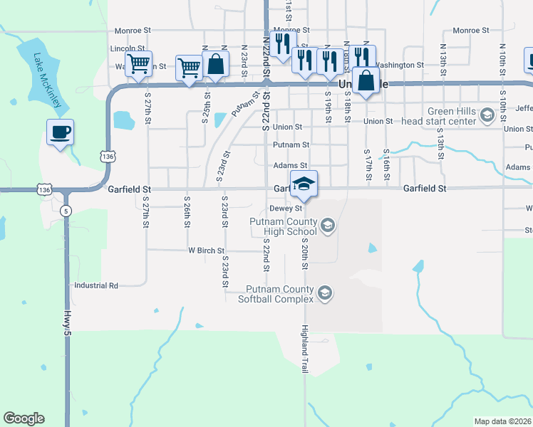map of restaurants, bars, coffee shops, grocery stores, and more near 621 South 22nd Street in Unionville