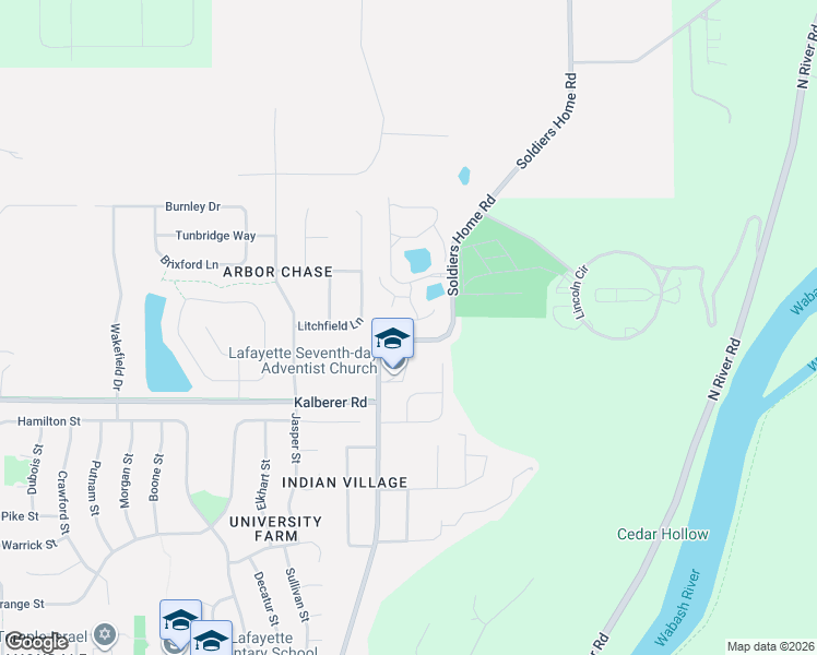 map of restaurants, bars, coffee shops, grocery stores, and more near 224 Sheffield Road in West Lafayette