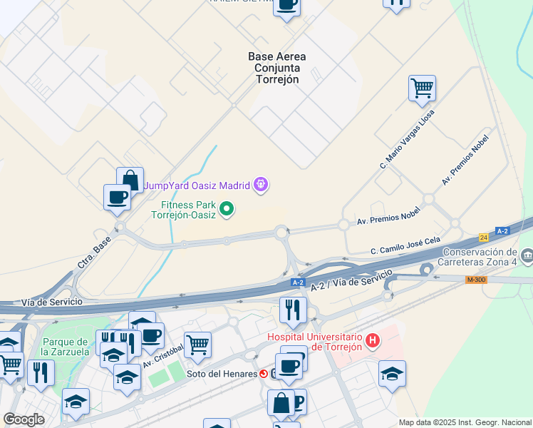 map of restaurants, bars, coffee shops, grocery stores, and more near 3 Avenida Premios Nobel in Torrejón de Ardoz