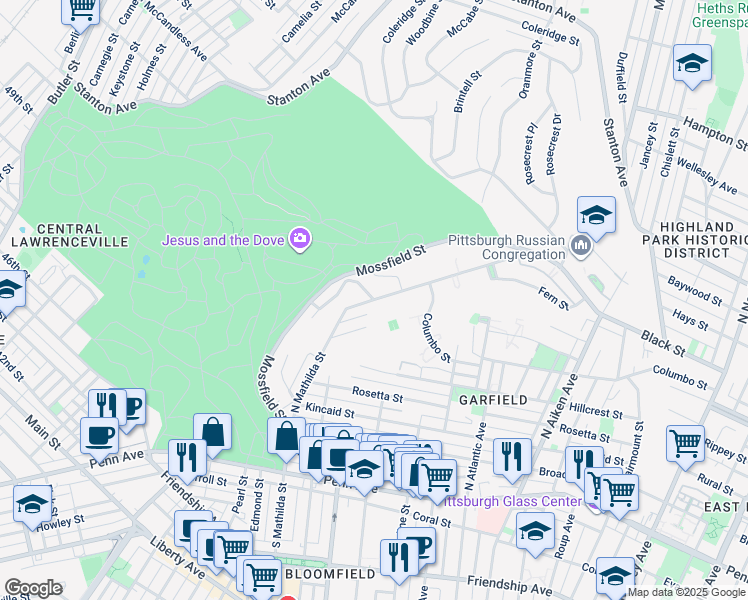 map of restaurants, bars, coffee shops, grocery stores, and more near in Pittsburgh