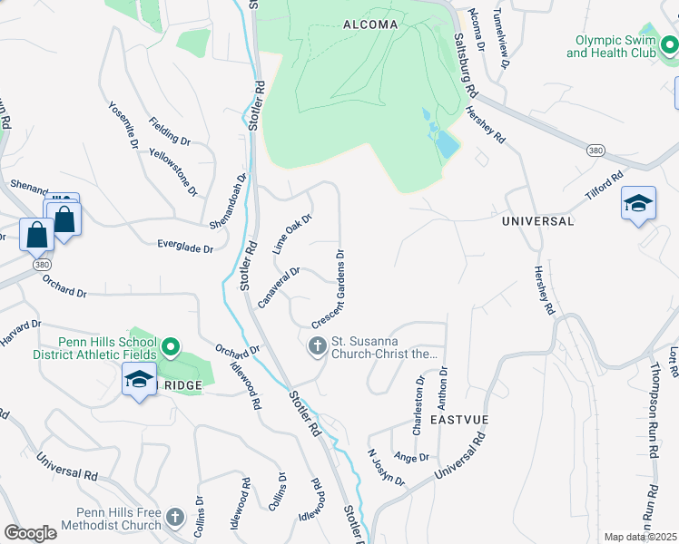 map of restaurants, bars, coffee shops, grocery stores, and more near 217 Crescent Gardens Drive in Pittsburgh