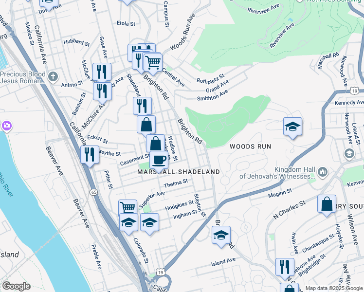 map of restaurants, bars, coffee shops, grocery stores, and more near 2917 Stayton Street in Pittsburgh