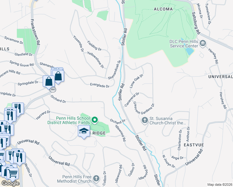 map of restaurants, bars, coffee shops, grocery stores, and more near 341 Stotler Road in Pittsburgh