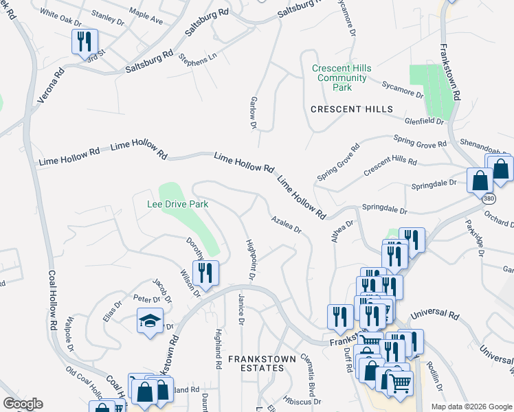 map of restaurants, bars, coffee shops, grocery stores, and more near 9019 Marilyn Road in Pittsburgh