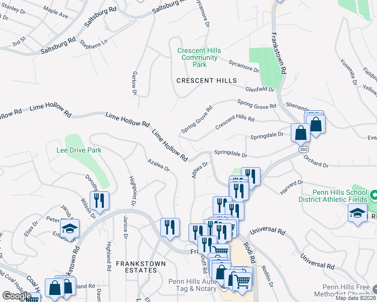map of restaurants, bars, coffee shops, grocery stores, and more near 183 Spring Grove Road in Pittsburgh