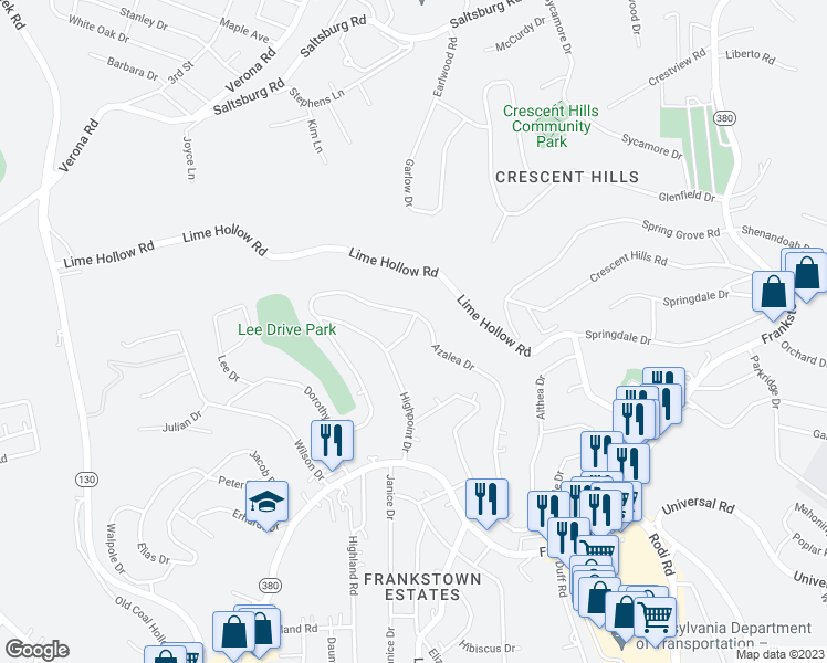 map of restaurants, bars, coffee shops, grocery stores, and more near 9019 Marilyn Road in Pittsburgh