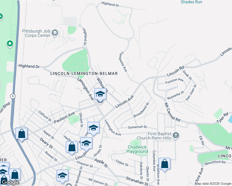 map of restaurants, bars, coffee shops, grocery stores, and more near 7136 Ross Garden Road in Pittsburgh