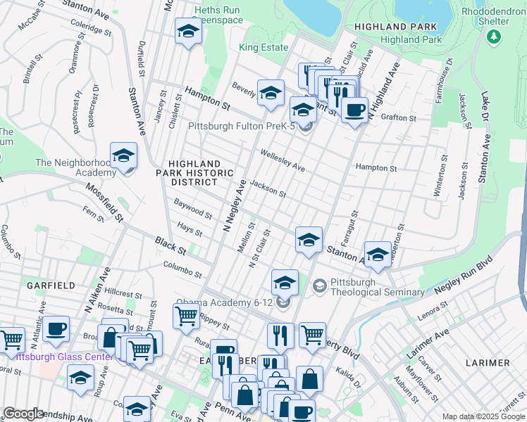 map of restaurants, bars, coffee shops, grocery stores, and more near 814 Mellon Street in Pittsburgh