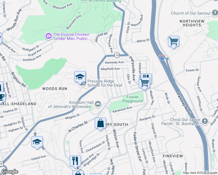 map of restaurants, bars, coffee shops, grocery stores, and more near 2641 Linwood Avenue in Pittsburgh