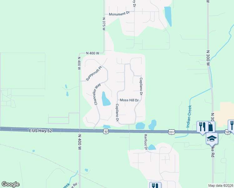 map of restaurants, bars, coffee shops, grocery stores, and more near 3805 West Capilano Drive in West Lafayette