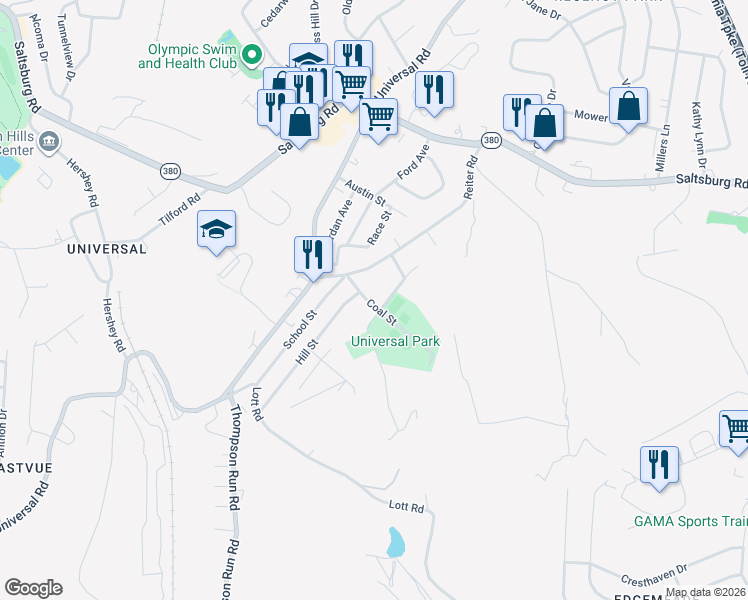 map of restaurants, bars, coffee shops, grocery stores, and more near 133 Coal Street in Pittsburgh