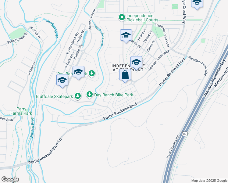 map of restaurants, bars, coffee shops, grocery stores, and more near 1034 Heritage Crest Way in Bluffdale