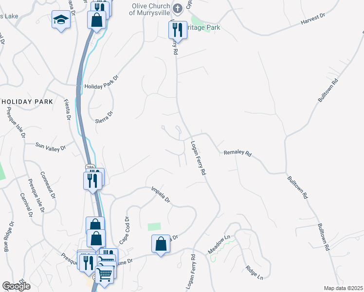 map of restaurants, bars, coffee shops, grocery stores, and more near 3803 Goldie Lane in Murrysville
