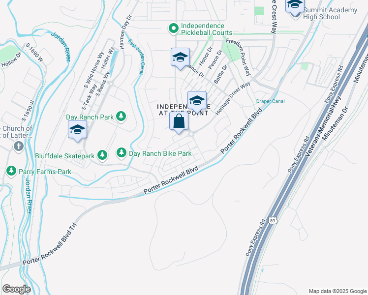 map of restaurants, bars, coffee shops, grocery stores, and more near 981 Cyan Valley Way in Bluffdale