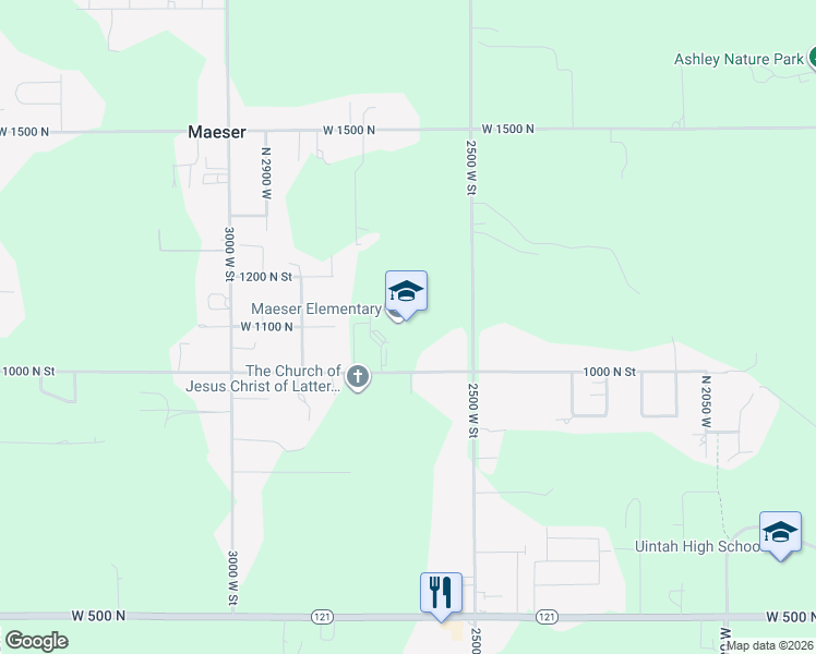 map of restaurants, bars, coffee shops, grocery stores, and more near 2670 1000 North Street in Vernal