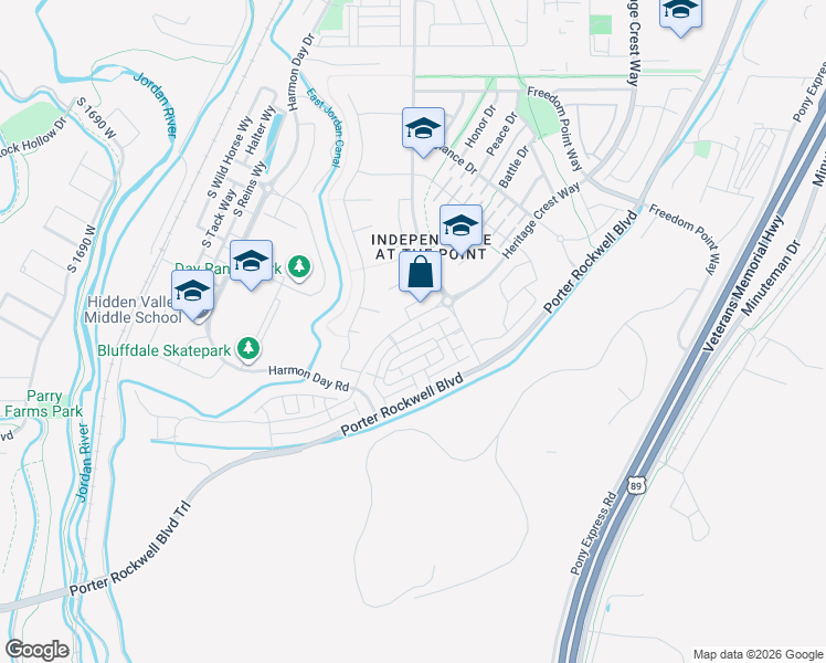 map of restaurants, bars, coffee shops, grocery stores, and more near 986 Cyan Valley Way in Bluffdale