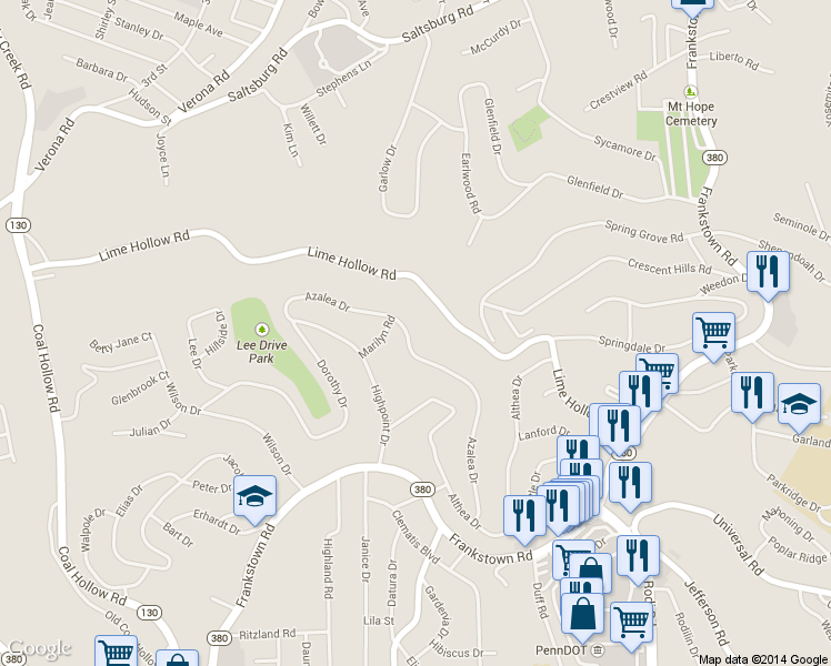 map of restaurants, bars, coffee shops, grocery stores, and more near 11221 Azalea Drive in Pittsburgh