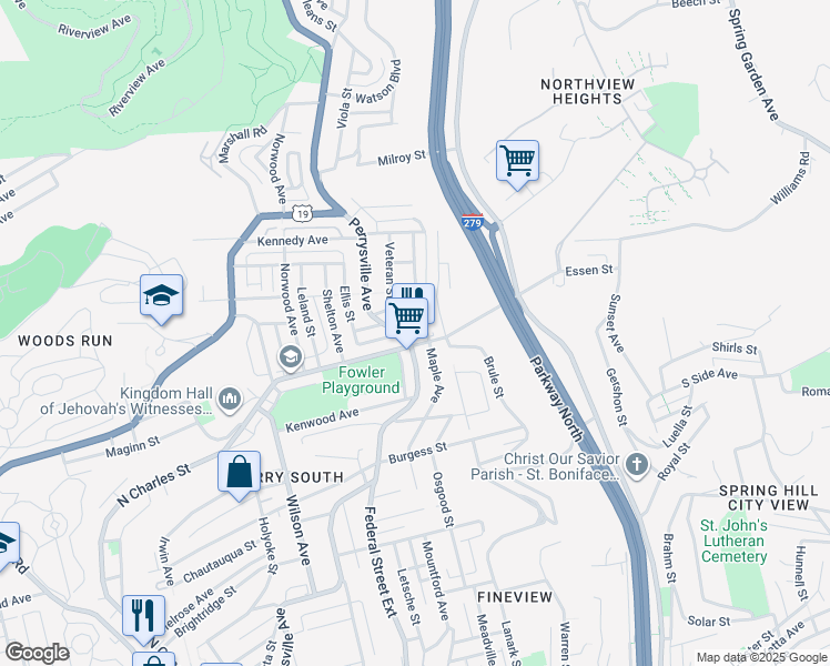map of restaurants, bars, coffee shops, grocery stores, and more near 2604 Perrysville Avenue in Pittsburgh