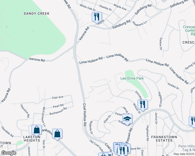 map of restaurants, bars, coffee shops, grocery stores, and more near 125 Betty Jane Court in Pittsburgh