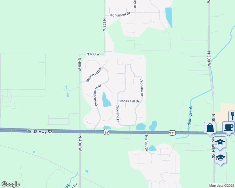 map of restaurants, bars, coffee shops, grocery stores, and more near 3805 West Capilano Drive in West Lafayette